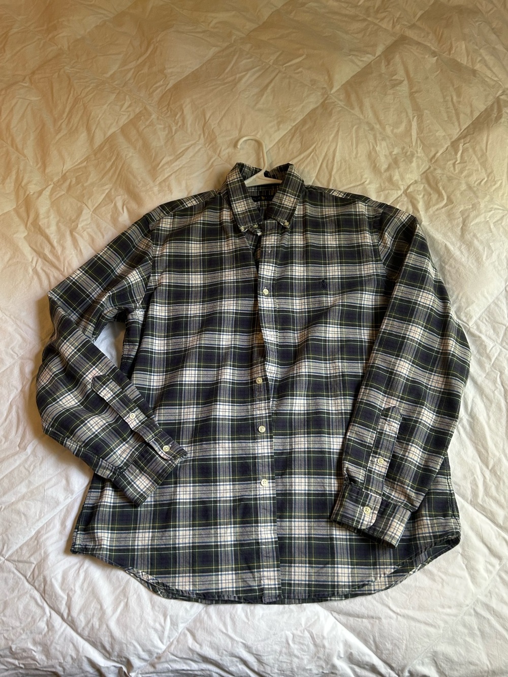 Men's Green and Black Plaid Button-Down Shirt